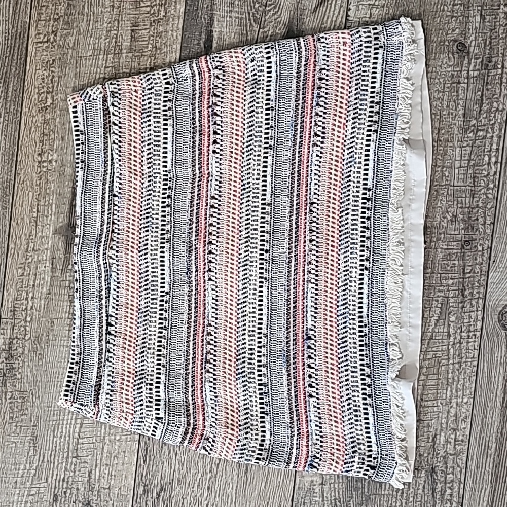 Loft Woven Fully Lined Multicolor Distressed Fringe Skirt